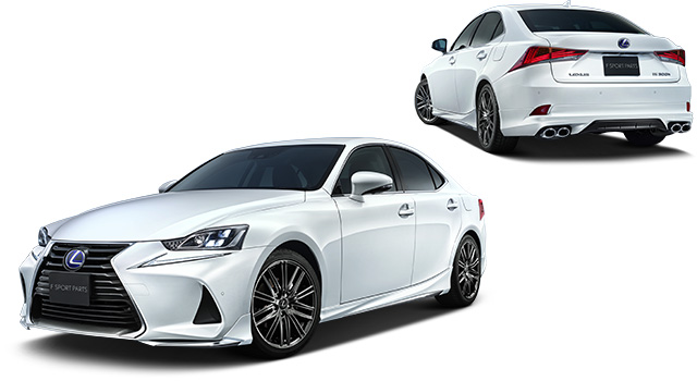 White Lexus IS with Modellista aero styling, official reference image