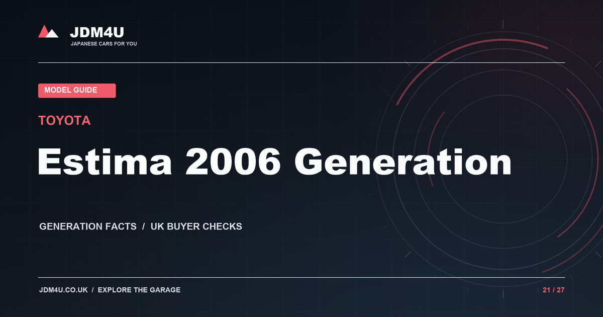JDM4U editorial graphic for Toyota Estima 2006 Generation; no vehicle is pictured